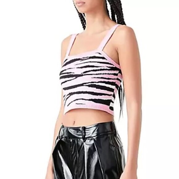 NEW! GREY LAB Pink Zebra Stripe Animal Print Knit Tank Top - Picture 4 of 7